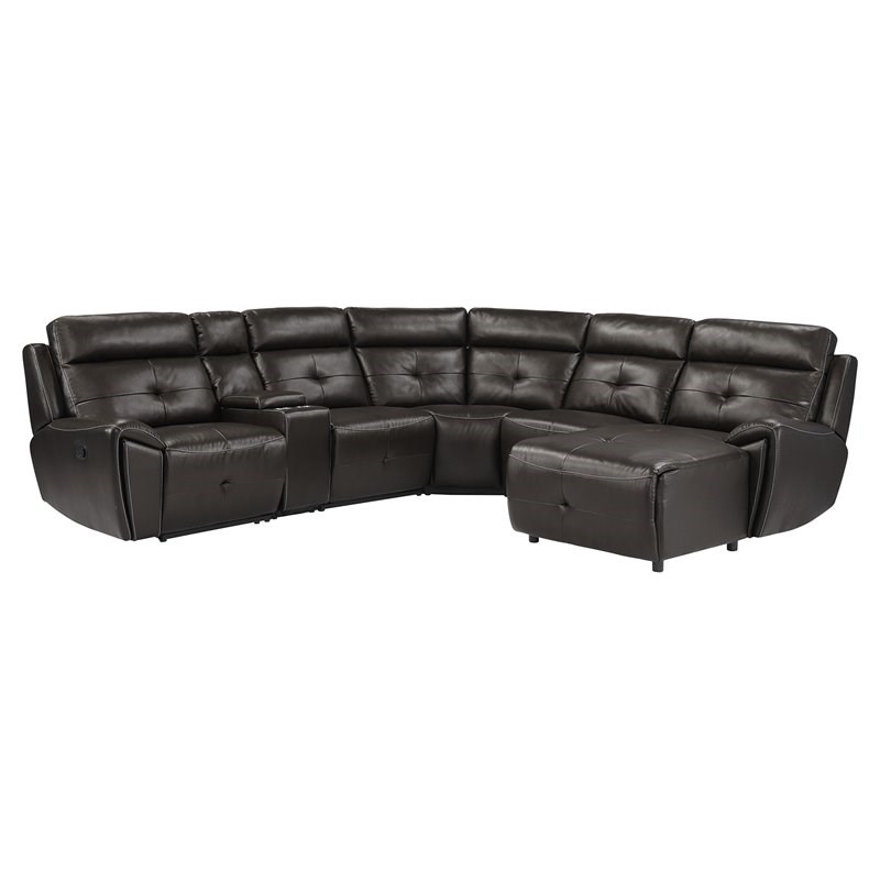 Lexicon 6-PC Faux Leather Modular Recliner Sectional with Right Chaise Brown