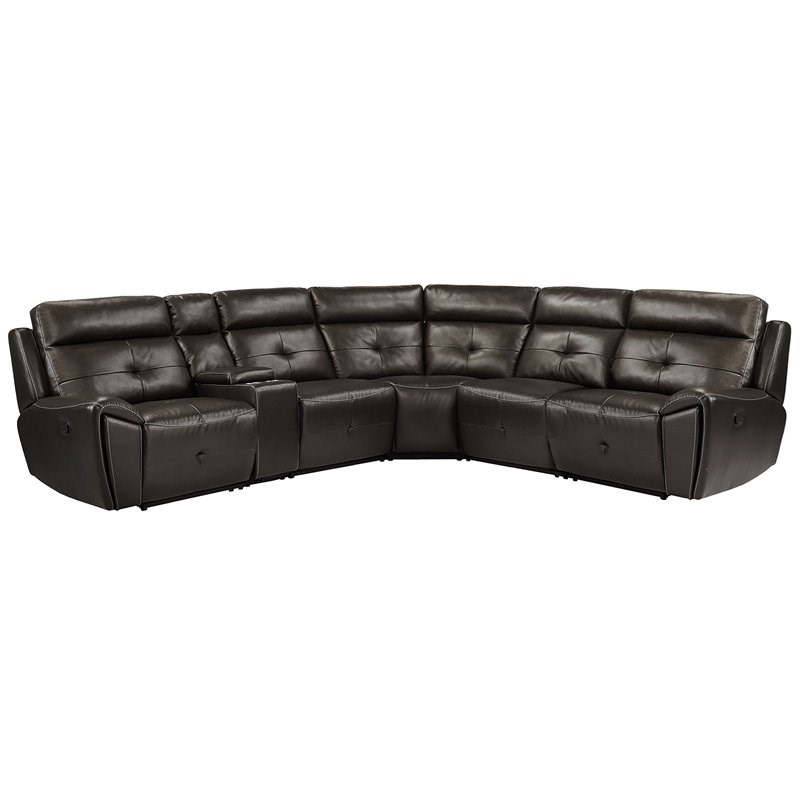 Lexicon 6-Piece Faux Leather Modular Reclining Sectional in Dark Brown