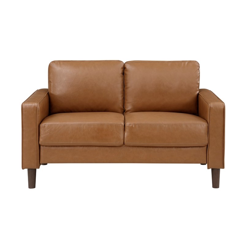 Lexicon Malcolm Faux Leather 2 Seater Loveseat in Brown