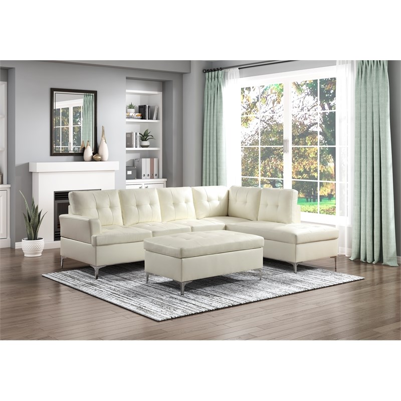 Lexicon Barrington Faux Leather Sectional Sofa in White