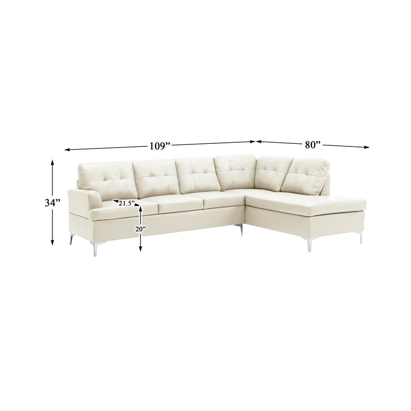 Lexicon Barrington Faux Leather Sectional Sofa in White