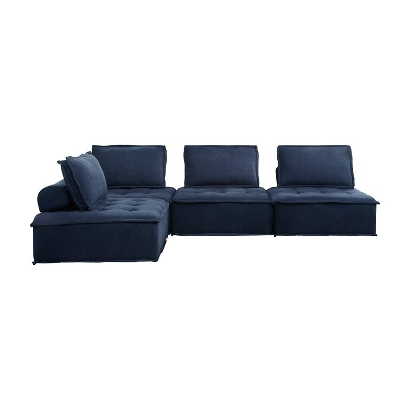 Lexicon Ulrich 4-Piece Modern Wood & Fabric Modular Sectional in Blue
