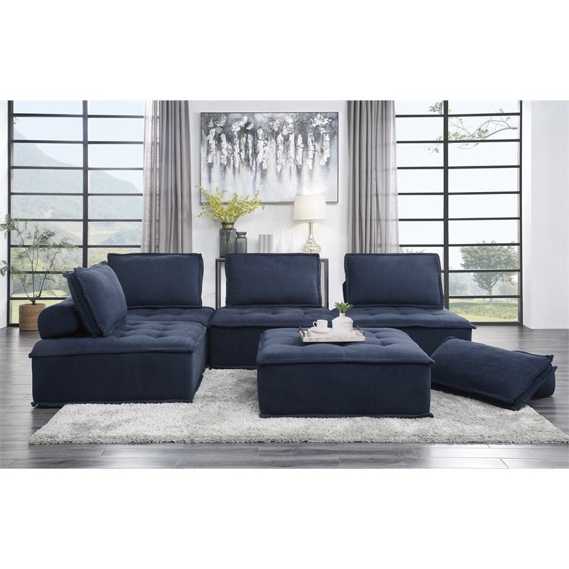 Lexicon Ulrich 5-Piece Modern Wood & Fabric Modular Sectional in Blue