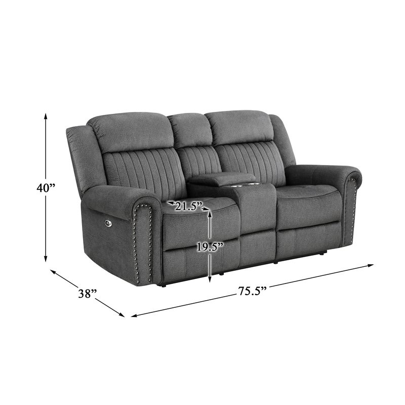 Lexicon Brennen Microfiber Power Double Reclining Loveseat in Charcoal Homesquare