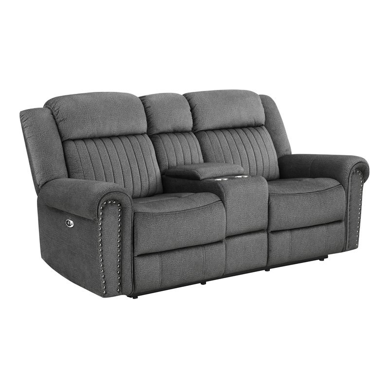 Lexicon Brennen Microfiber Power Double Reclining Loveseat In Charcoal ...