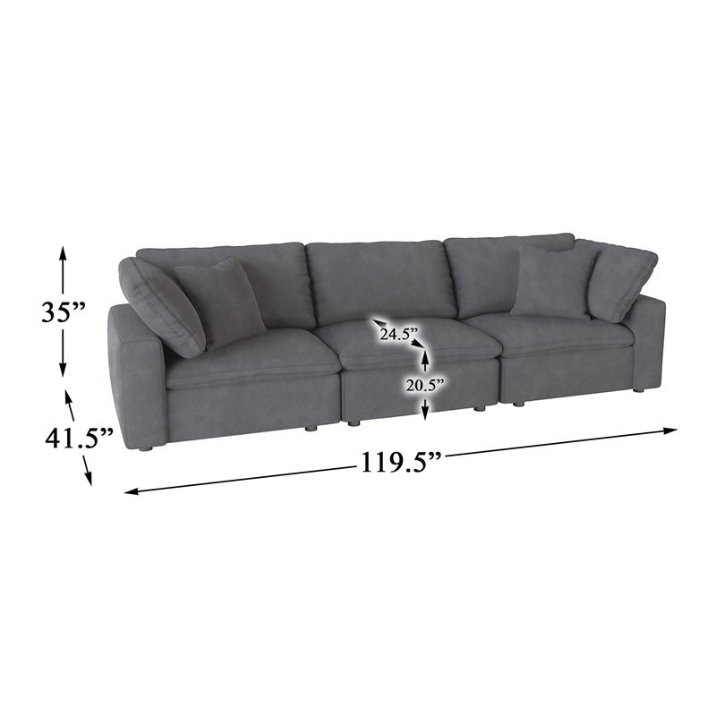 Lexicon Guthrie Modern Wood & Fabric Sofa with 2 Matching Pillows in Gray