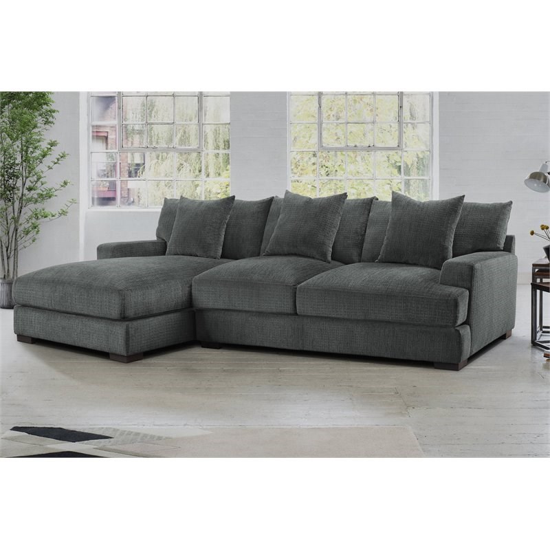 Lexicon Worchester 2-Piece Modern Wood & Fabric Sectional Set in Dark Gray
