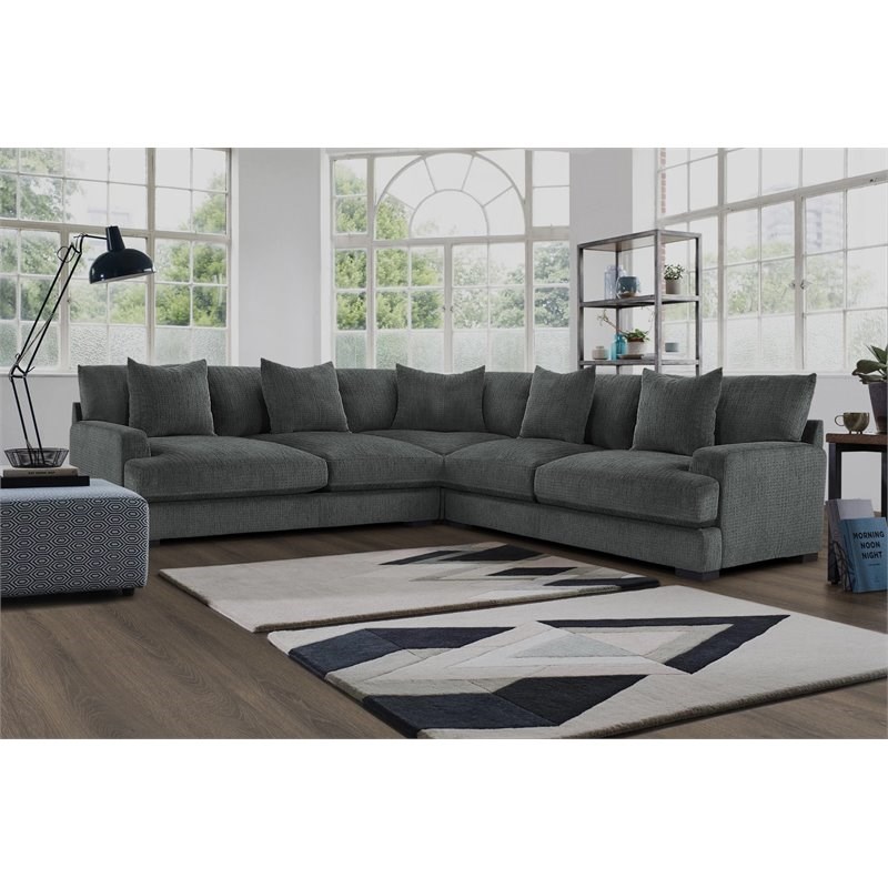 Lexicon Worchester 3-Piece Modern Wood & Fabric Sectional Set in Dark Gray