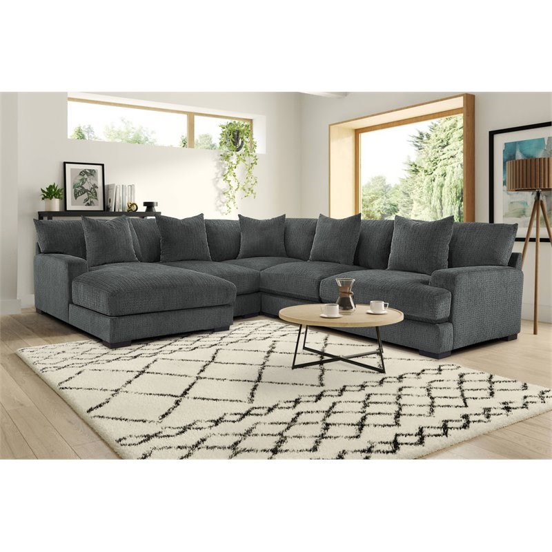Lexicon Worchester 4-PC Fabric Modular Sectional with Left Chaise in Dark Gray