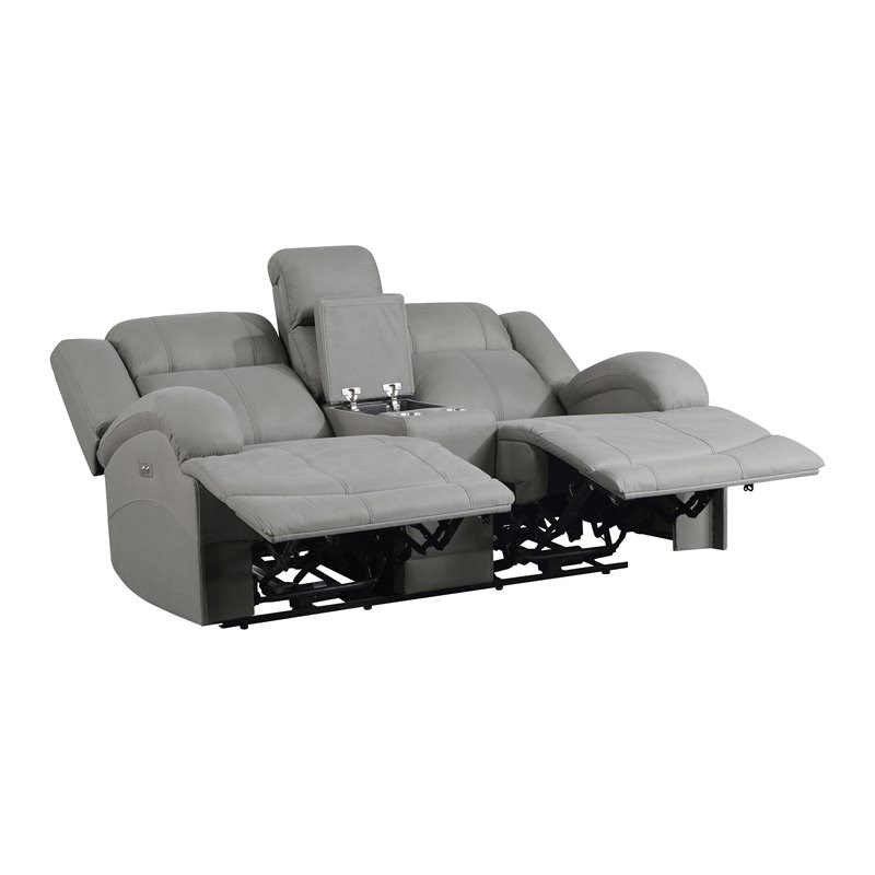 Lexicon Camryn Fabric Power Double Reclining Loveseat w/ Center Console in Gray
