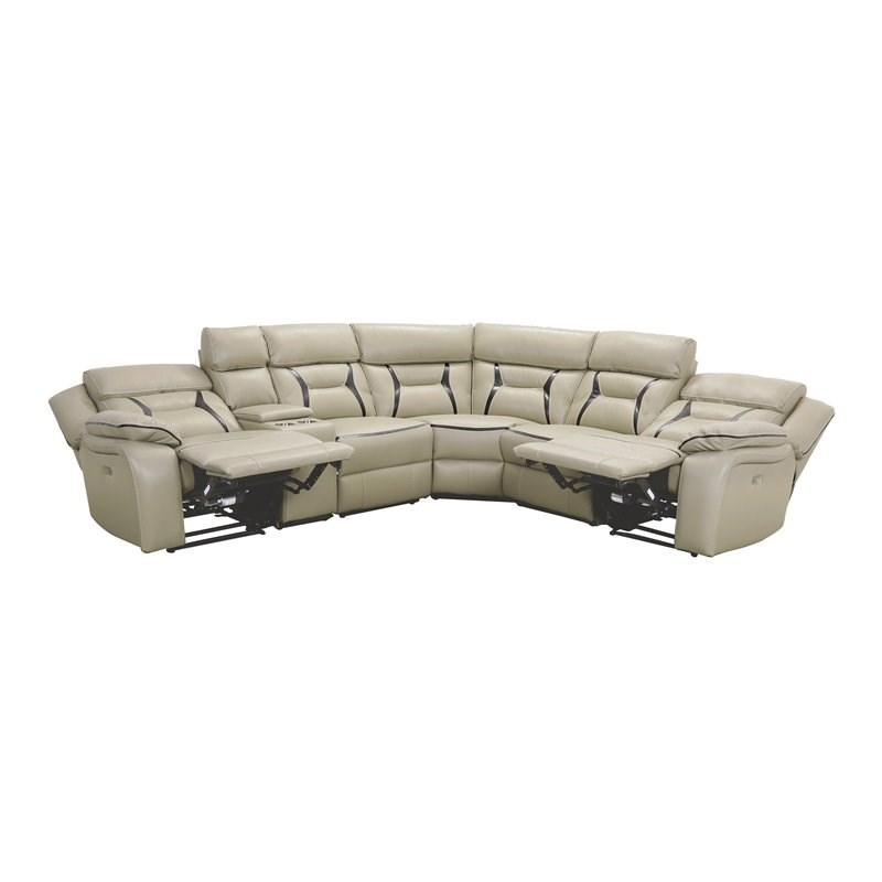 Lexicon Amite 6-Piece Modern Wood & Faux Leather Sectional Set in Beige
