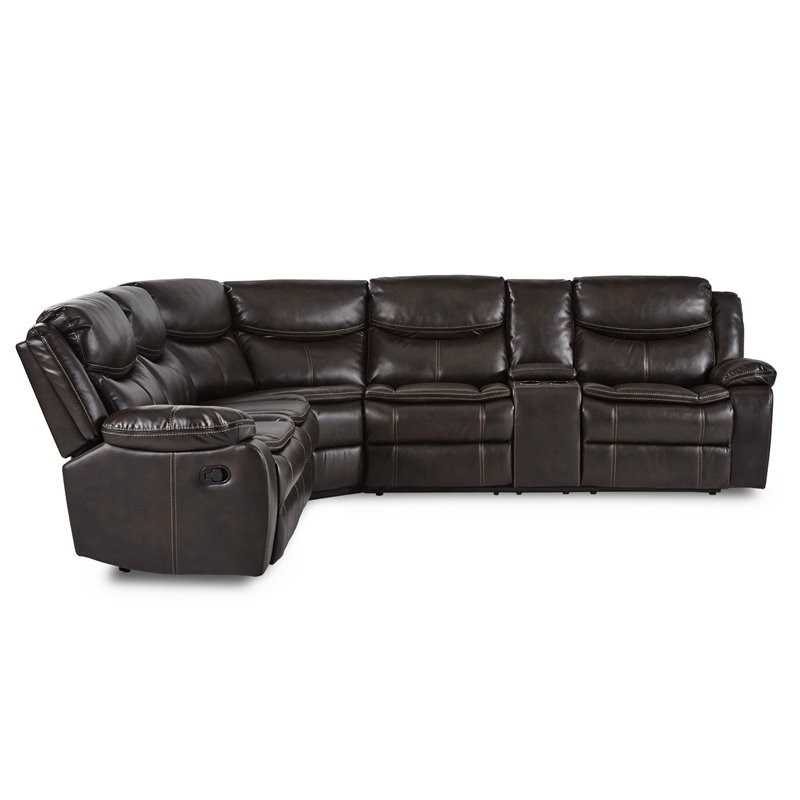 Lexicon Bastrop 3-Piece Traditional Wood & Faux Leather Sectional Set in Brown
