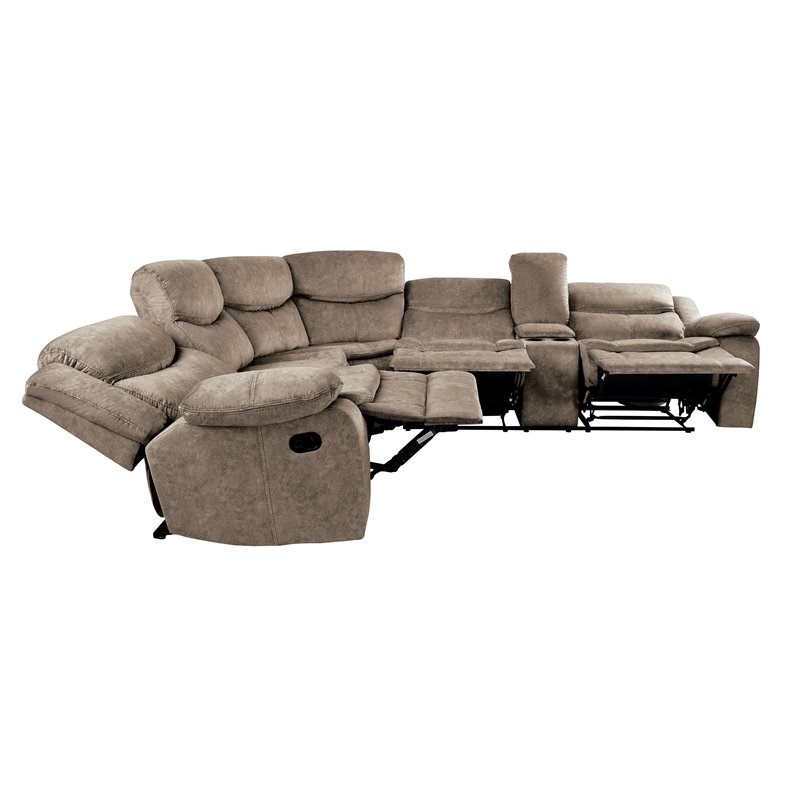 Lexicon Bastrop 3-Piece Traditional Wood & Fabric Sectional Set in Brown