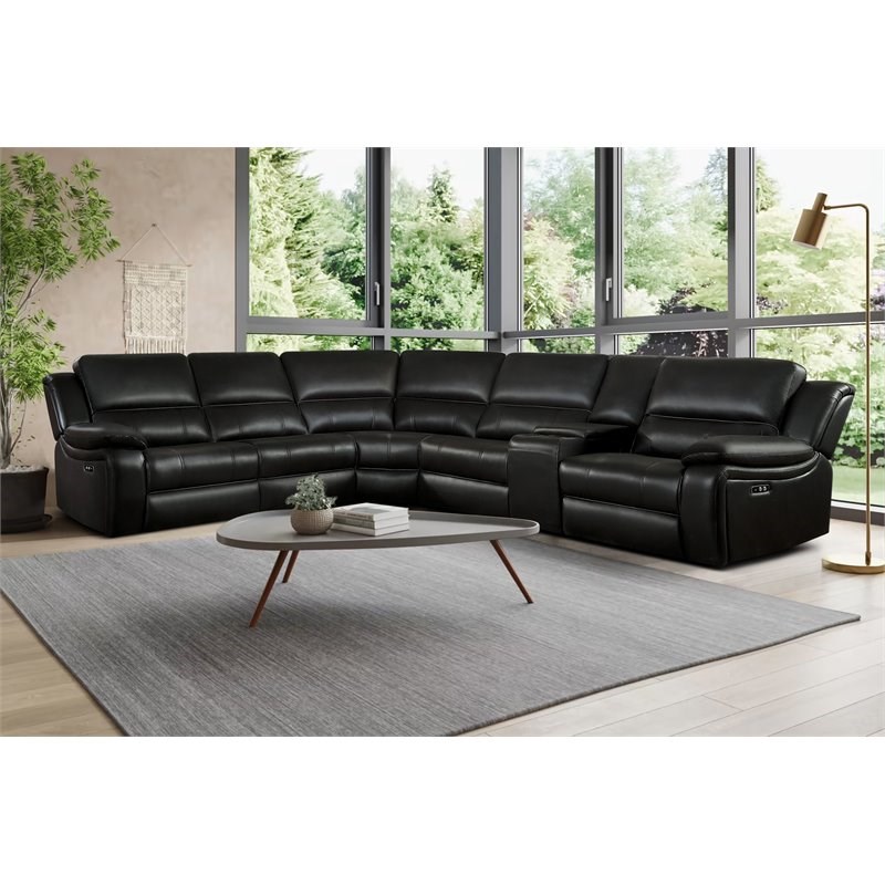 Lexicon Falun 6-Piece Wood & Faux Leather Sectional Set in Dark Brown