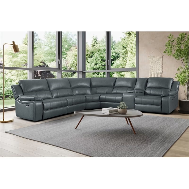 Lexicon Falun 6-Piece Modern Wood & Faux Leather Sectional Set in Gray