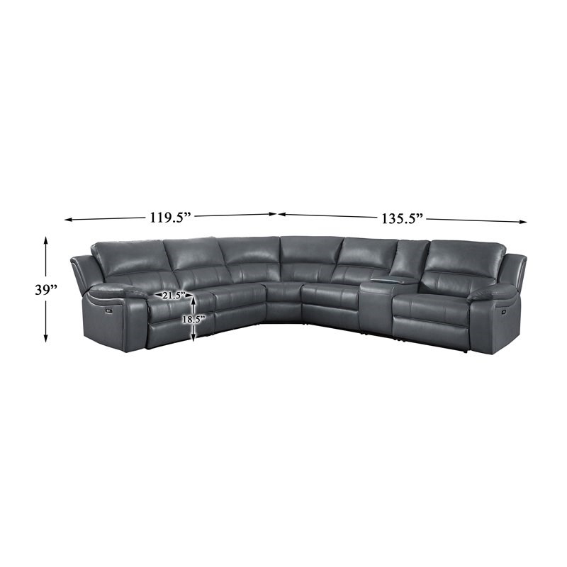 Lexicon Falun 6-Piece Modern Wood & Faux Leather Sectional Set in Gray