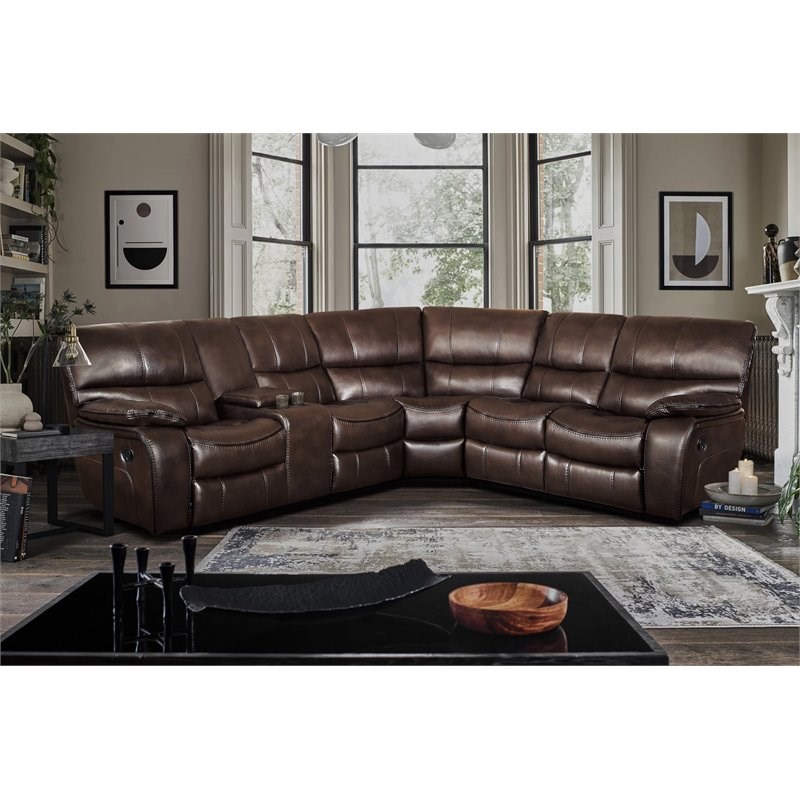 Lexicon Pecos 3PC Faux Leather Reclining Sectional w/ Left Console in Dark Brown