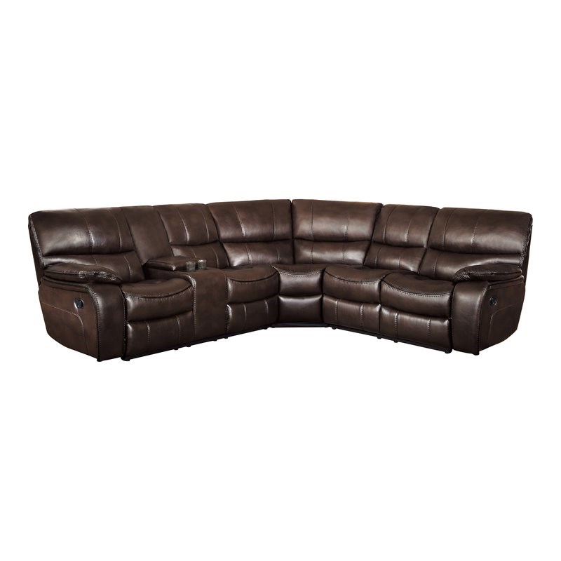 Lexicon Pecos 3PC Faux Leather Reclining Sectional w/ Left Console in Dark Brown