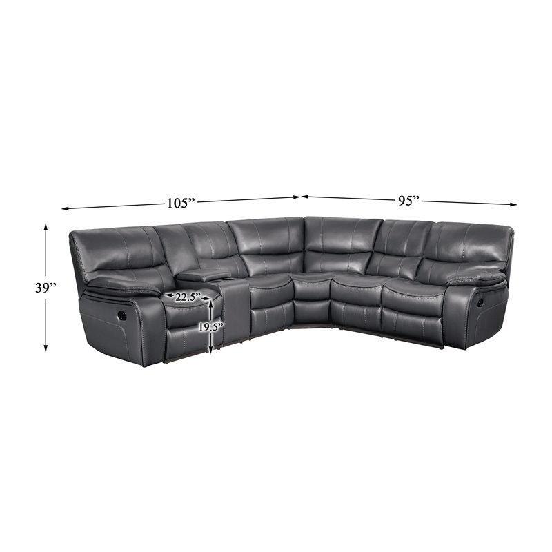 Lexicon Pecos 3PC Faux Leather Reclining Sectional with Left Console in Gray
