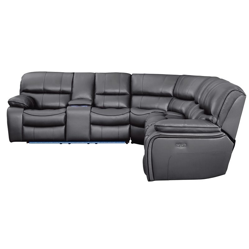 Lexicon Pecos 3 PC Faux Leather Power Reclining Sectional and LED in Gray