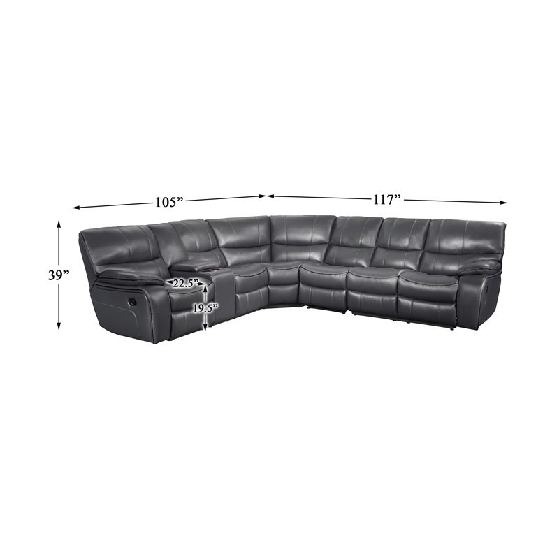 Lexicon Pecos 4PC Faux Leather Reclining Sectional with Left Console in Gray