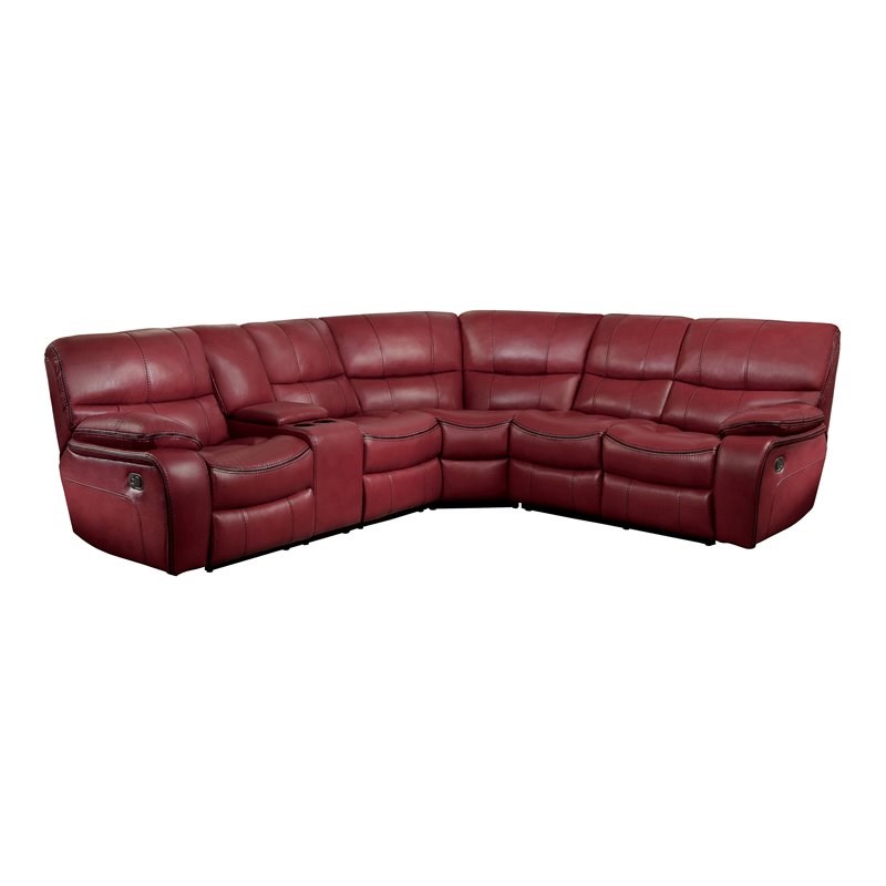 Lexicon Pecos 3PC Faux Leather Reclining Sectional with Left Console in Red