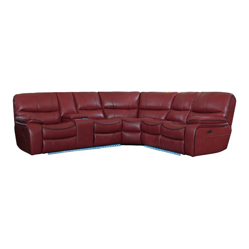 Lexicon Pecos 3 PC Faux Leather Power Reclining Sectional and LED in Red