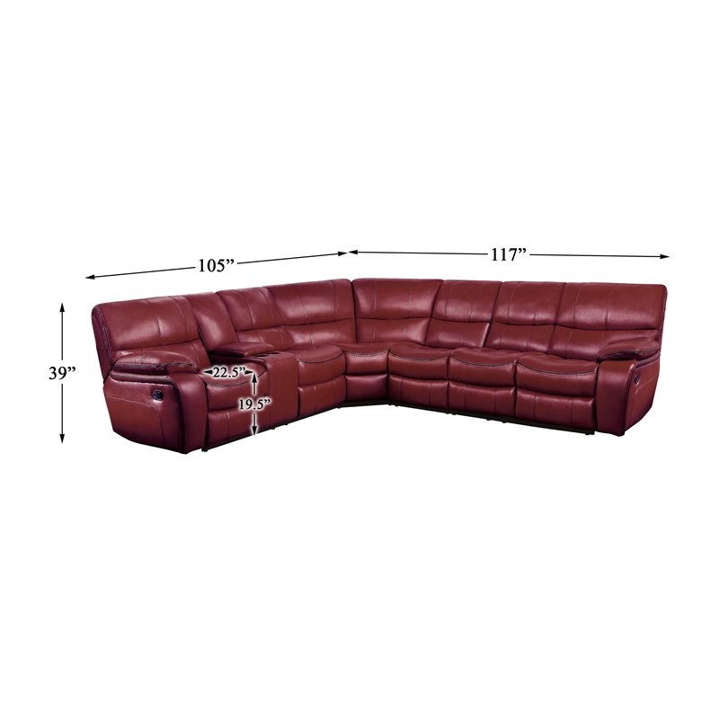 Lexicon Pecos 4PC Faux Leather Reclining Sectional with Left Console in Red