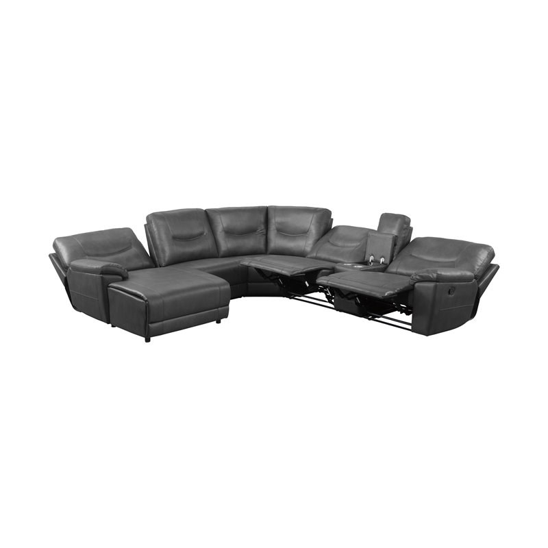 Lexicon Columbus 6 PC Faux Leather Reclining Sectional w/ Left Chaise in Gray