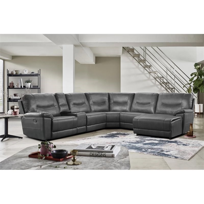 Lexicon Columbus 6 PC Faux Leather Reclining Sectional w/ Right Chaise in Gray