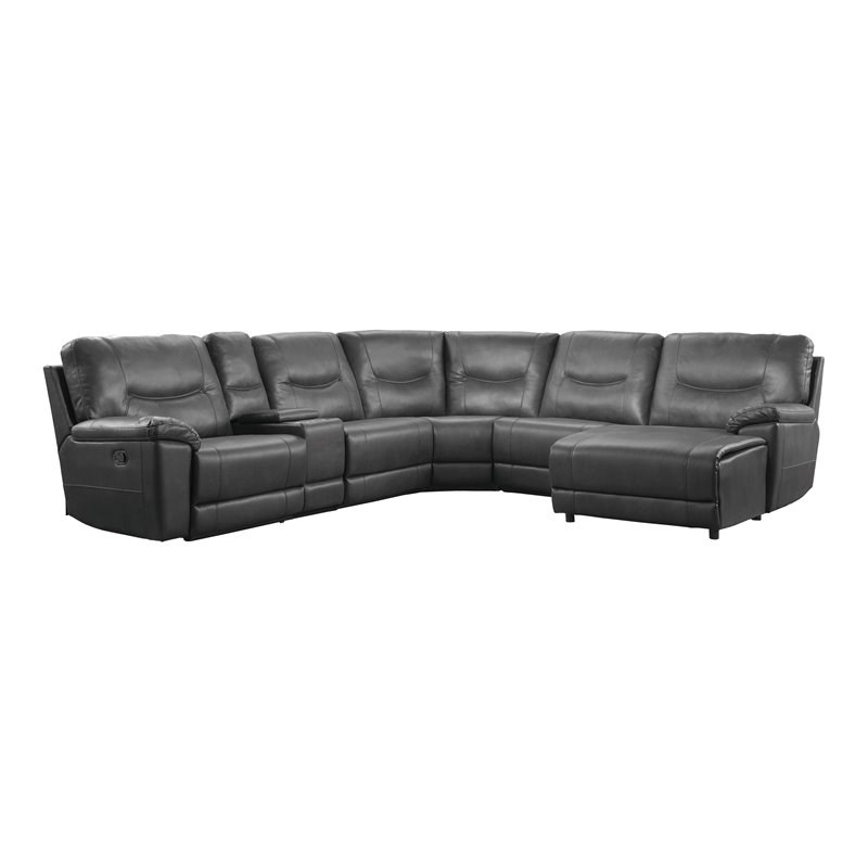 Lexicon Columbus 6 PC Faux Leather Reclining Sectional w/ Right Chaise in Gray