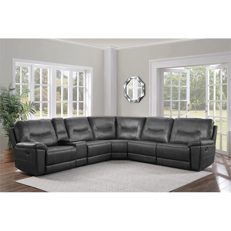 Lexicon Columbus 6-Piece Wood & Faux Leather Modular Reclining Sectional in Gray