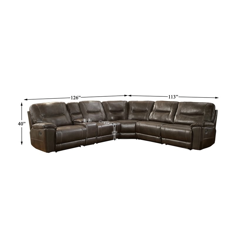 Lexicon Columbus 6-Piece Wood/Faux Leather Modular Reclining Sectional in Brown