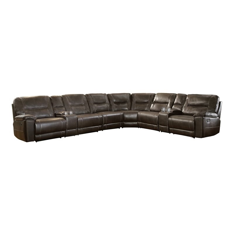 Lexicon Columbus 8-Piece Wood/Faux Leather Modular Reclining Sectional in Brown