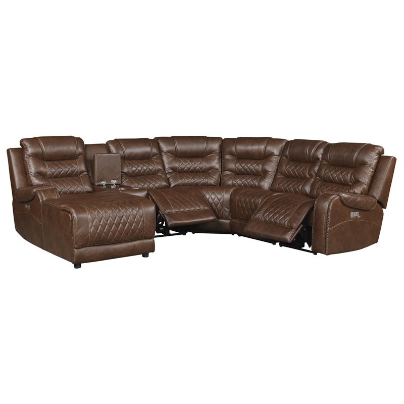 Lexicon Putnam 6PC Fabric Power Reclining Sectional w/ Left Chaise in Brown