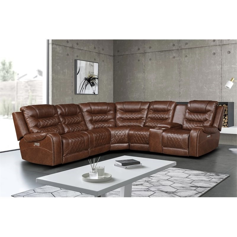 Lexicon Putnam 6-Piece Wood & Fabric Modular Power Reclining Sectional in Brown