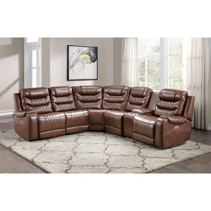 Lexicon Putnam 6-Piece Wood & Fabric Modular Power Reclining Sectional in Brown