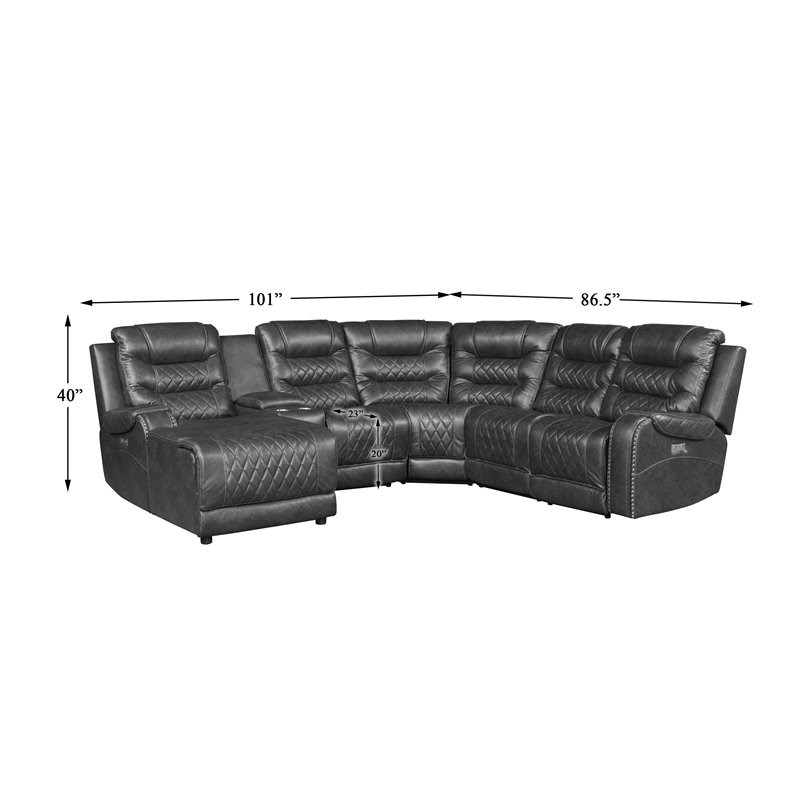 Lexicon Putnam 6PC Fabric Power Reclining Sectional w/ Left Chaise in Gray
