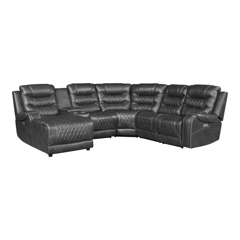 Lexicon Putnam 6PC Fabric Power Reclining Sectional w/ Left Chaise in Gray