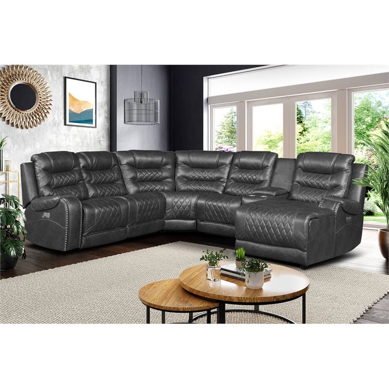 Lexicon Putnam 6PC Fabric Power Reclining Sectional w/ Right Chaise in Gray