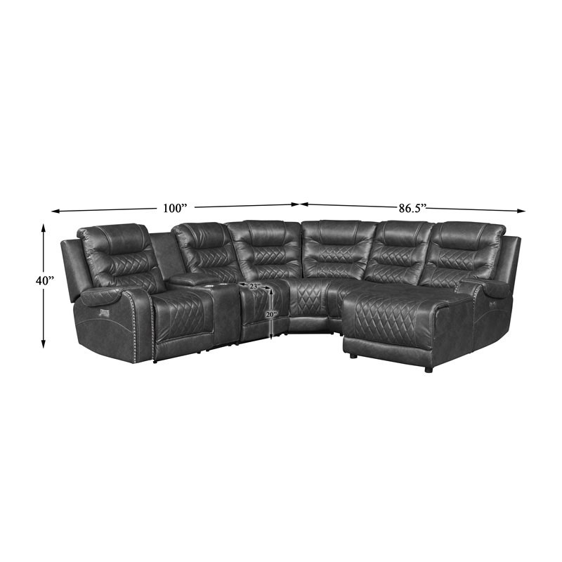 Lexicon Putnam 6PC Fabric Power Reclining Sectional w/ Right Chaise in Gray