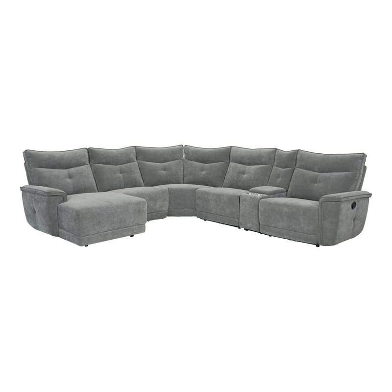 Lexicon Tesoro 6-Piece 1 Recliner Wood & Fabric Sectional Set in Dark Gray