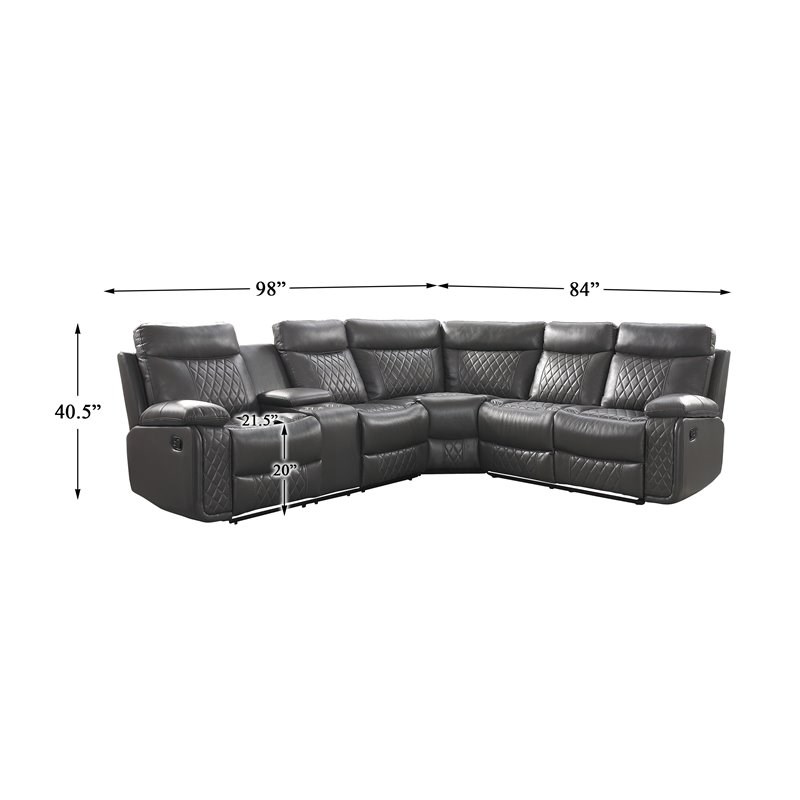 Lexicon Socorro 3-Piece Wood & Faux Leather Reclining Sectional in Gray
