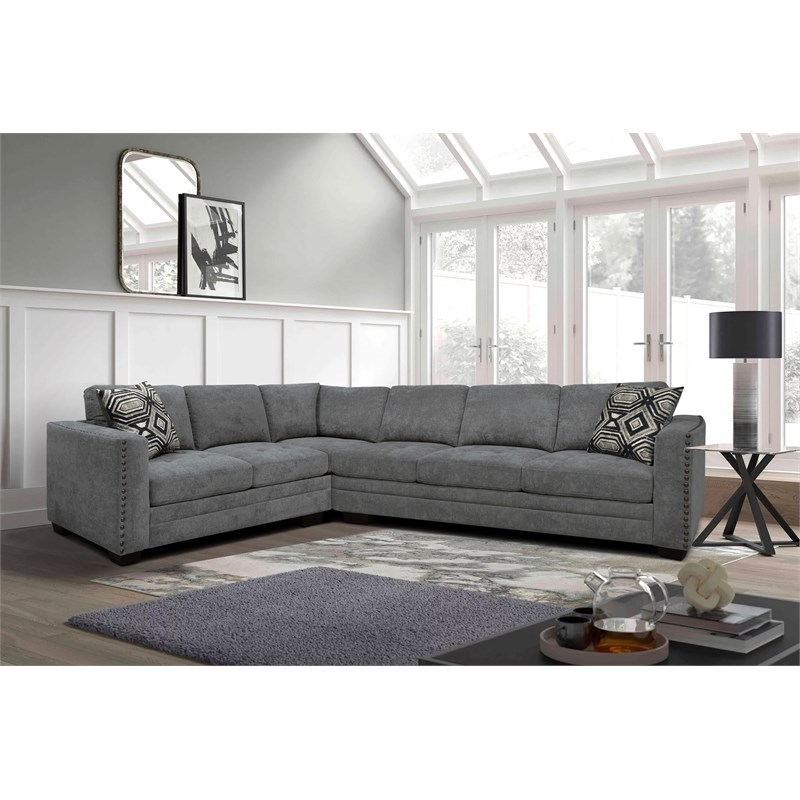 Lexicon Sidney 2-Piece Modern Wood and Textured Fabric Sectional in Gray