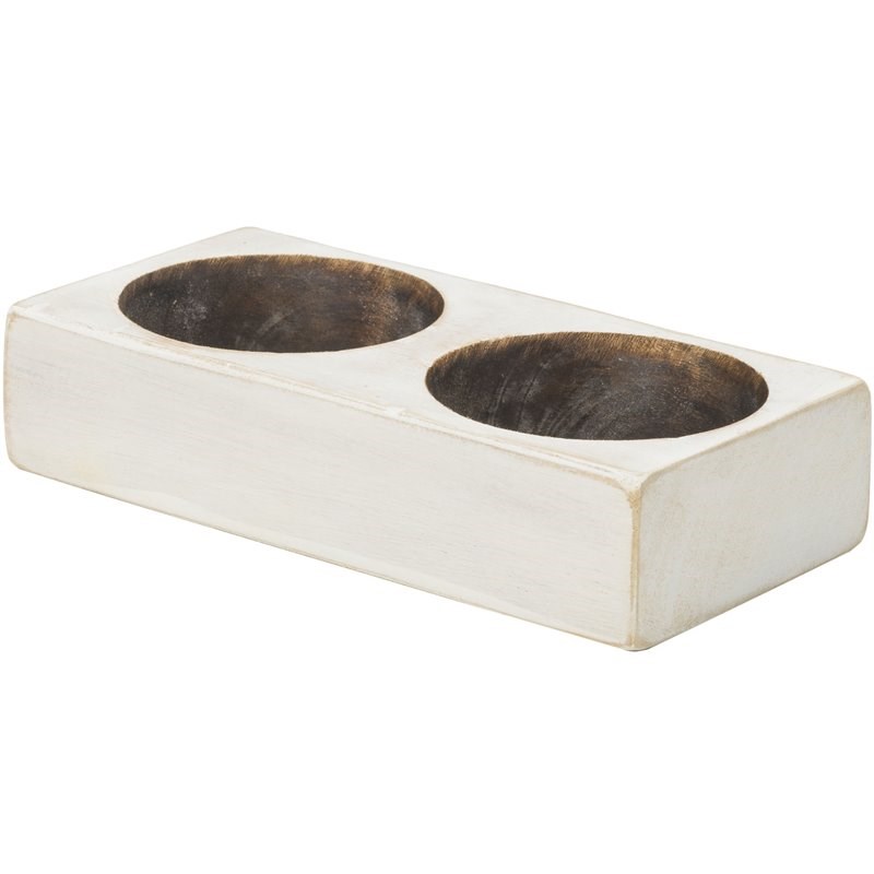 Luxury Living 2-Hole Wooden Cheese Mold Candle Holder in White Distressed