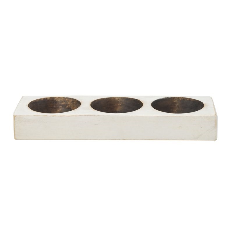 Luxury Living 3-Hole Wooden Cheese Mold Candle Holder in White Distressed