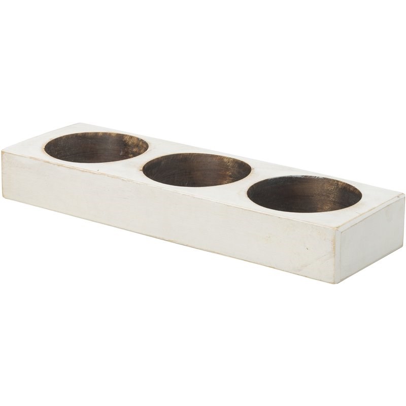 Luxury Living 3-Hole Wooden Cheese Mold Candle Holder in White Distressed