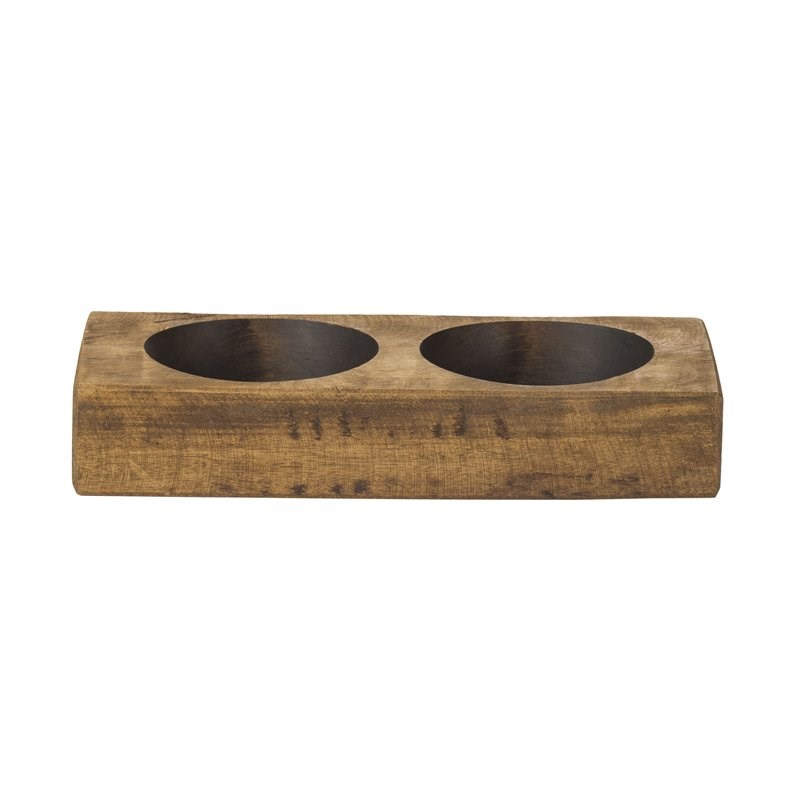 Luxury Living 2-Hole Rustic Wooden Cheese Mold Candle Holder in Pecan Brown