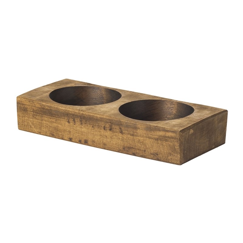 Luxury Living 2-Hole Rustic Wooden Cheese Mold Candle Holder in Pecan Brown