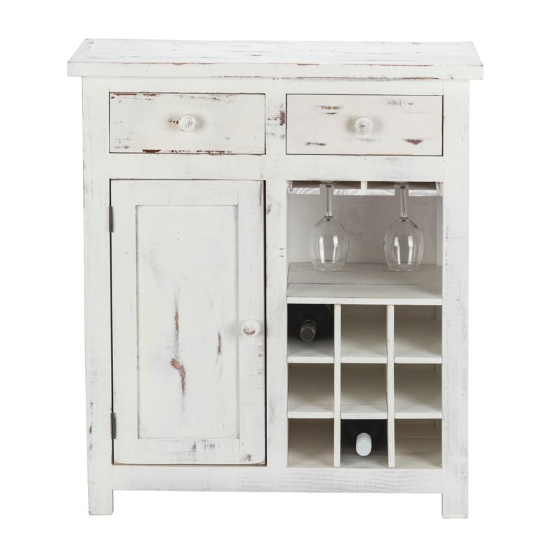 Luxury Living Solid Wood Loft Small Wine Rack Cabinet in White Distressed